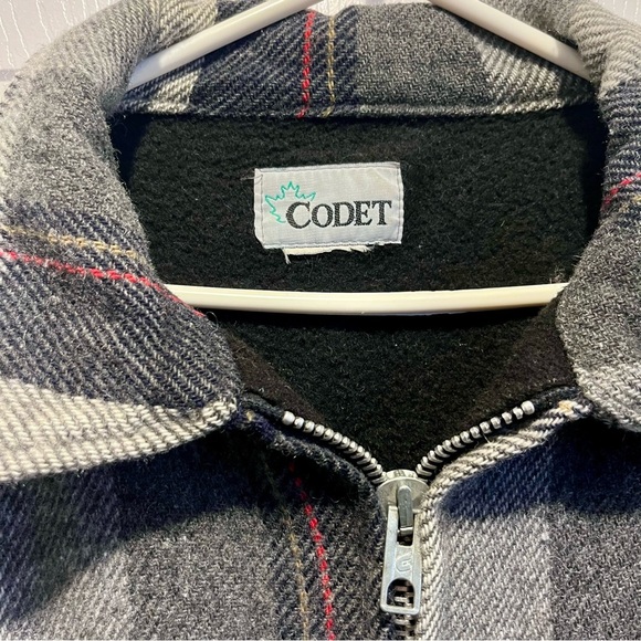 Vintage CODET Jacket Heavy Wool Hunting Plaid Canada Black Mackinaw Large Men - Picture 2 of 5